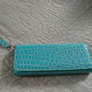 Turquoise Faux Alligator Clutch
